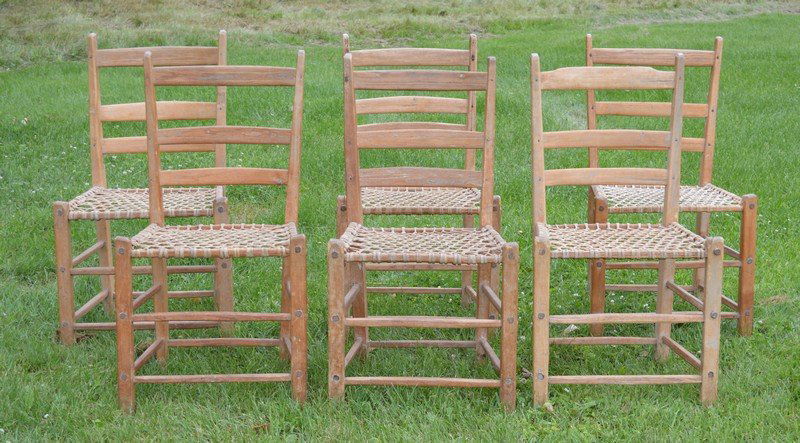 6 Early Ladder-back Chairs w/ Snowshoe Style Seats (1 of 2)