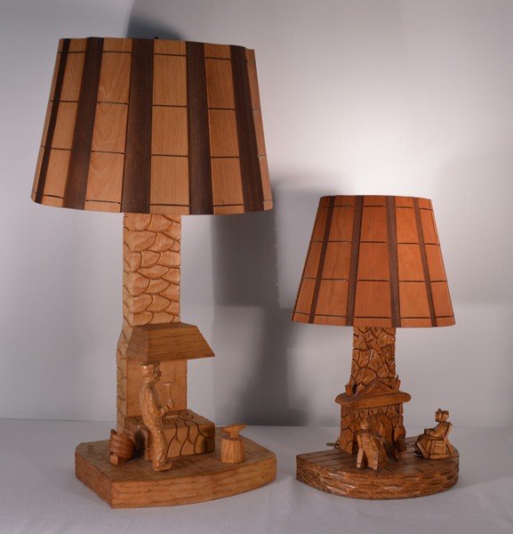 2 Hand Carved Wooden Table Lamps (1 of 7)