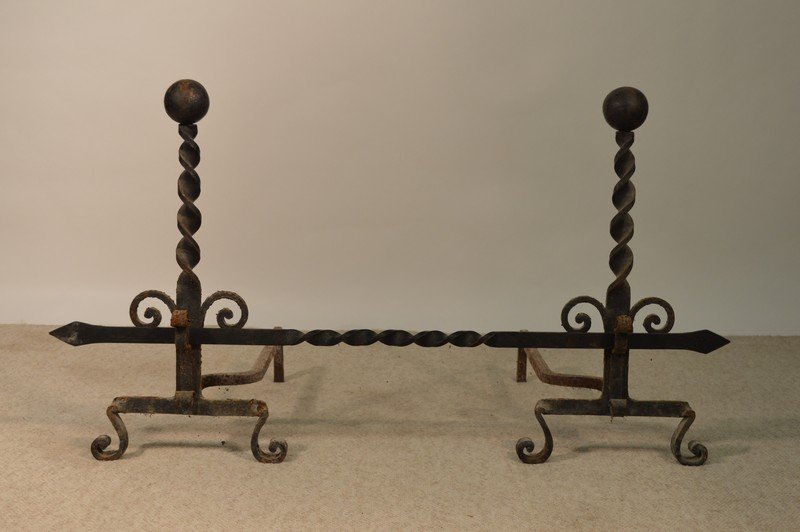 Pair of Hand Forged Wrought Iron Andirons (1 of 1)