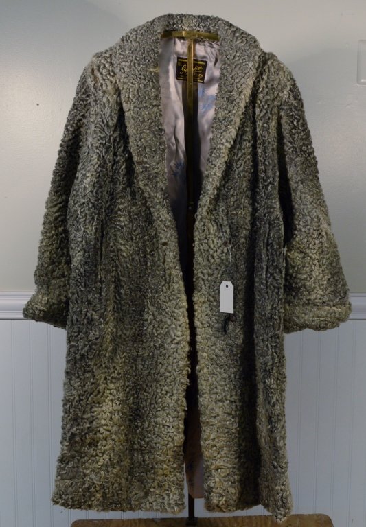 Vintage Grey Fur Coat - W.F. Gourdier Furs: Kingston, Ontario. From the June Deline Estate, Watertown, NY. All lots in this auction are estate fresh and are sold absolute unreserved.