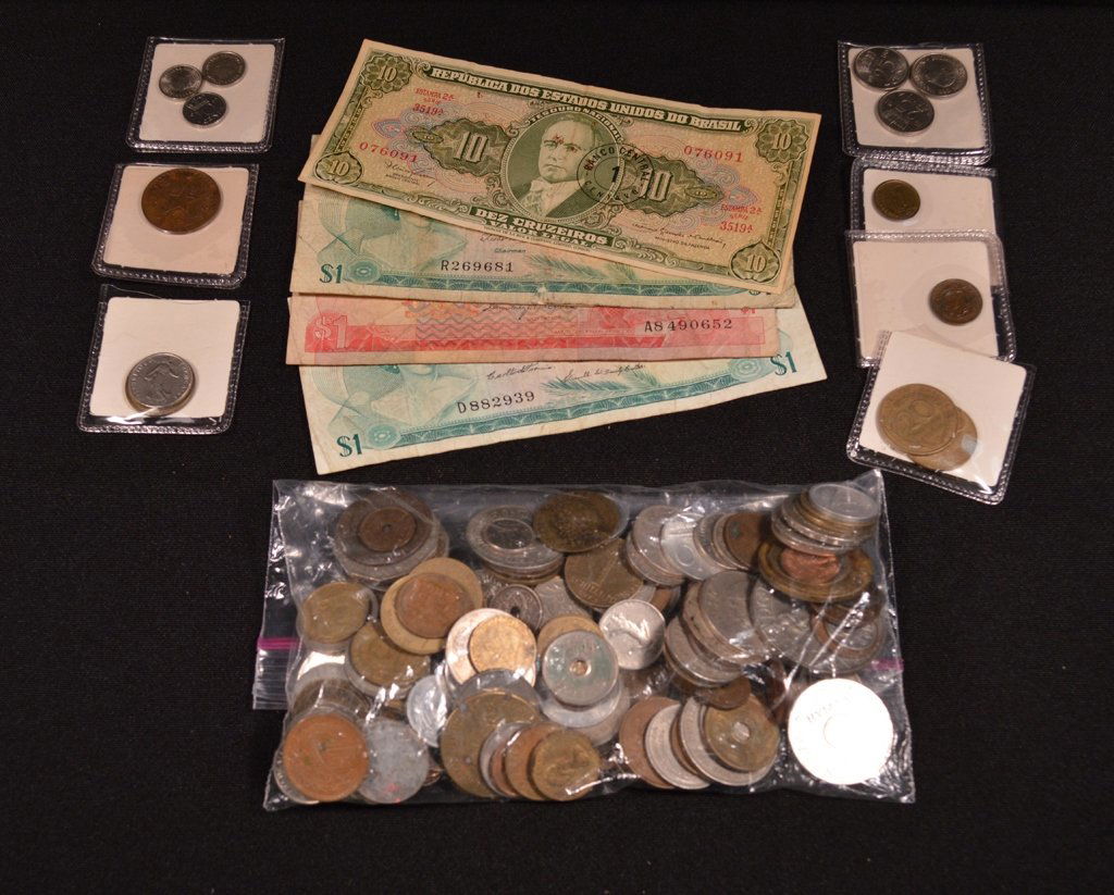 Group of Foreign Coins and Currency (1 of 1)