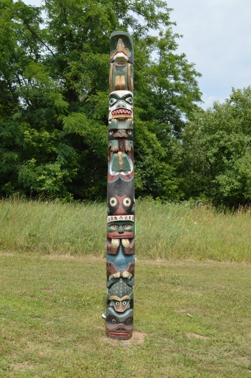 North Pacific 1920's Totem Pole - 10'3" tall: Frog at base. From "Totem Camp" Hunting Lodge in Harrisville, NY owned by the Smith family. The Smith family founded L.C. Smith Gun Company and the typewritter company . The totem pole was originally 