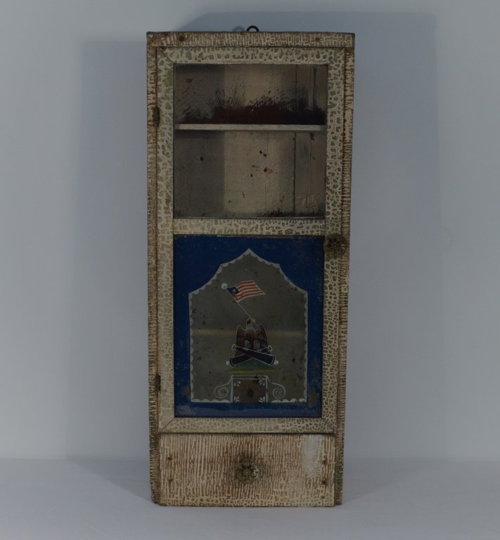 Folk Art Painted Hanging Wall Cabinet (1 of 2)