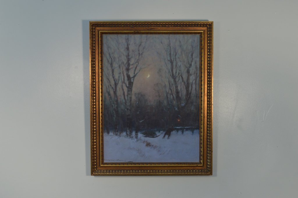 Oil on Board Painting - Man Pulling Christmas Tree (1 of 4)