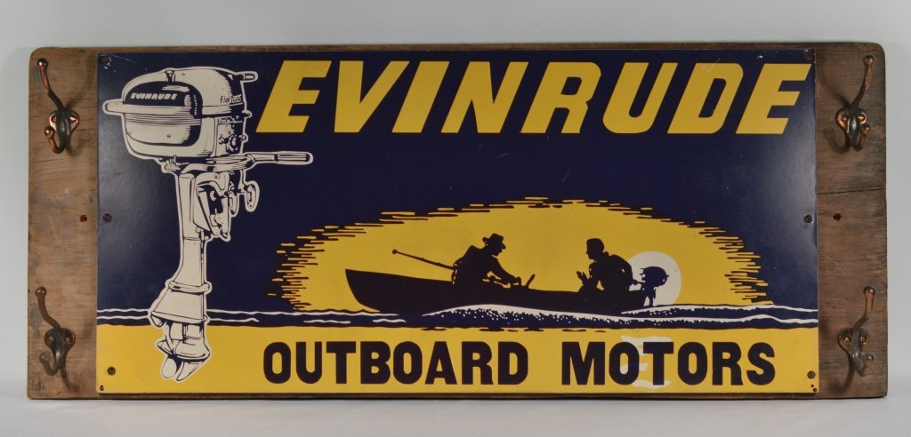 Evinrude Outboard Motor Sign on Wooden Board (1 of 1)