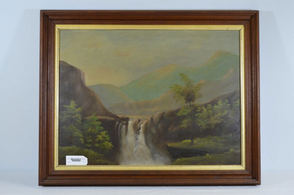 Waterfall Mountain Landscape Oil on Board Painting (1 of 1)
