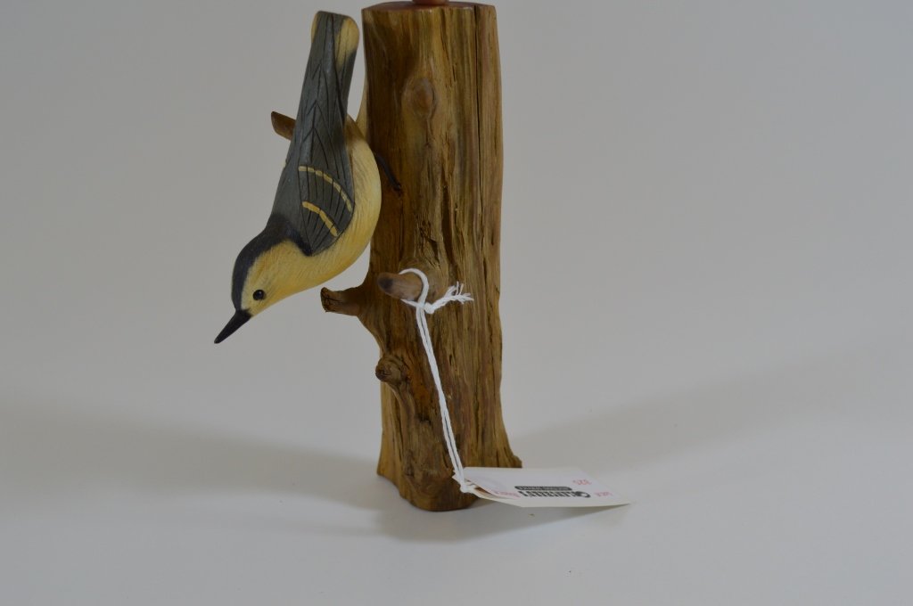 Contemporary Nuthatch Bird Carving Signed Cardwell (1 of 2)