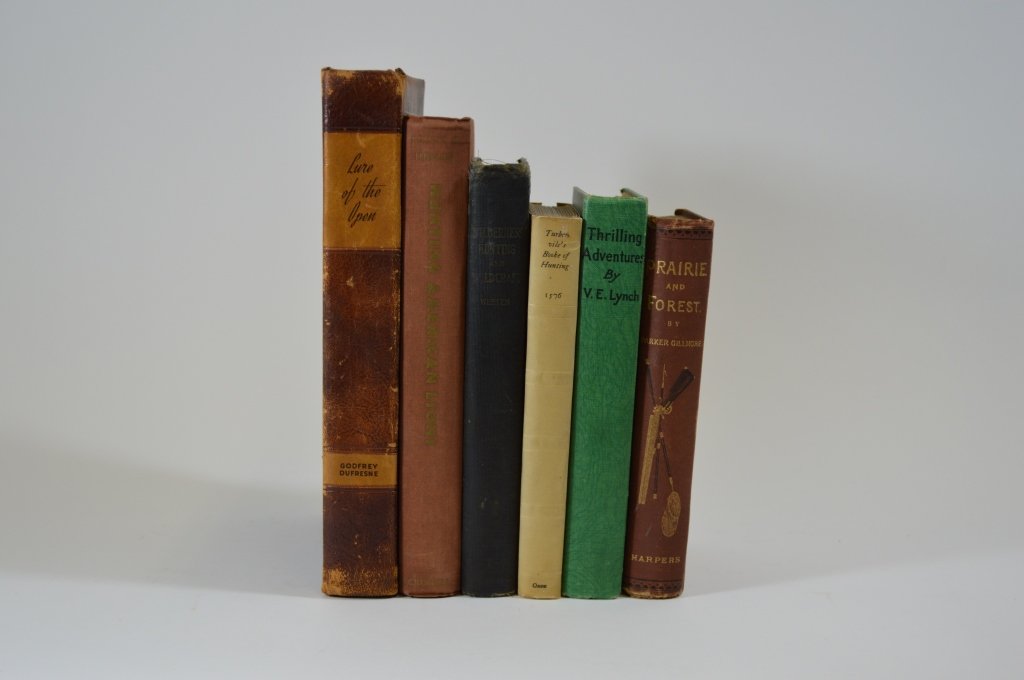 6 Hunting and Outdoor Related Books: From the Estate of Everett “Rett” Foster of Clayton, NY. Mr. Foster had an extensive collection of hunting, angling and outdoor sporting books from The Derrydale Press. Many of these books were ac