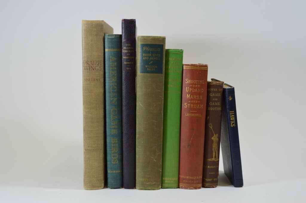 8 Books on Game Birds and Hunting: From the Estate of Everett “Rett” Foster of Clayton, NY. Mr. Foster had an extensive collection of hunting, angling and outdoor sporting books from The Derrydale Press. Many of these books were ac
