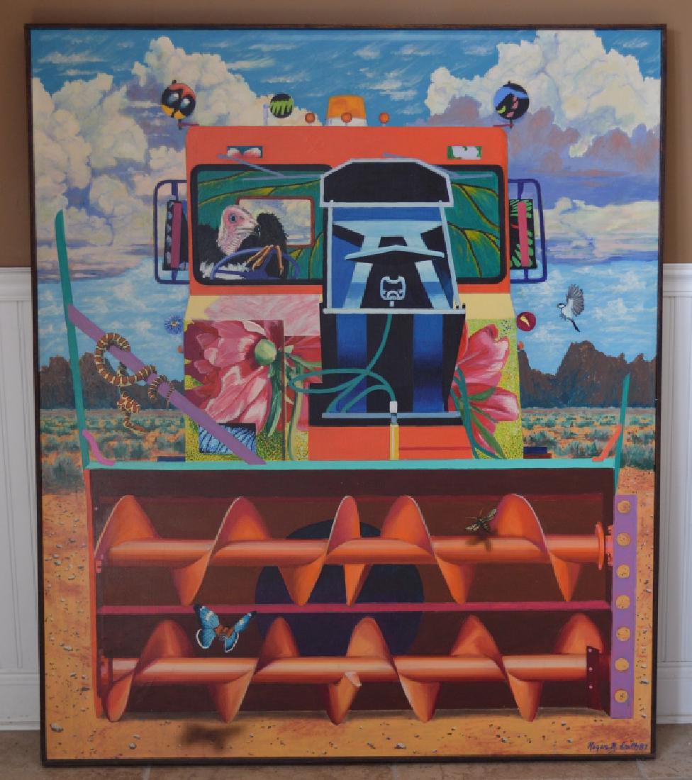 Snowblower with a Vulture O/C by Roger Smith: 45"x 53"; from artist estate; artist retail price $2,000. Signed and dated 1987.