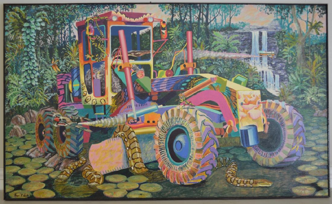 Grater with Anteater Oil on Canvas by Roger Smith: 75" x 45"; from the artist's estate. Artist retail price $4,000. Signed and dated 1990.