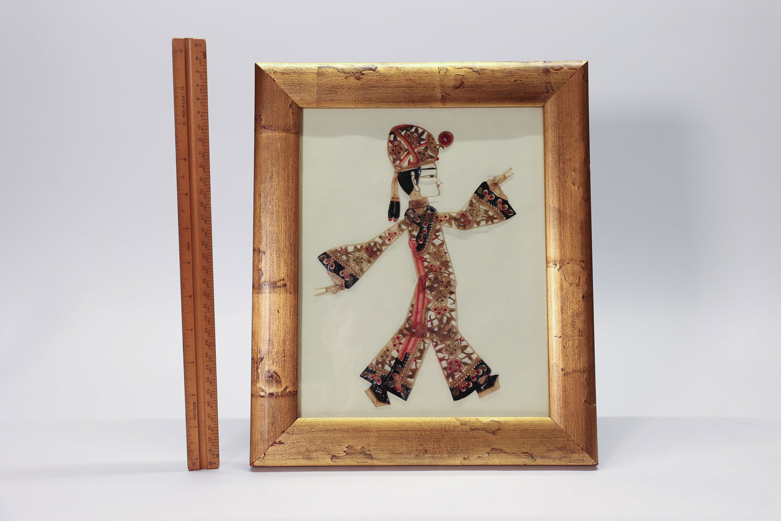 Framed Chinese Shadow Puppet, Painted Hide - 2