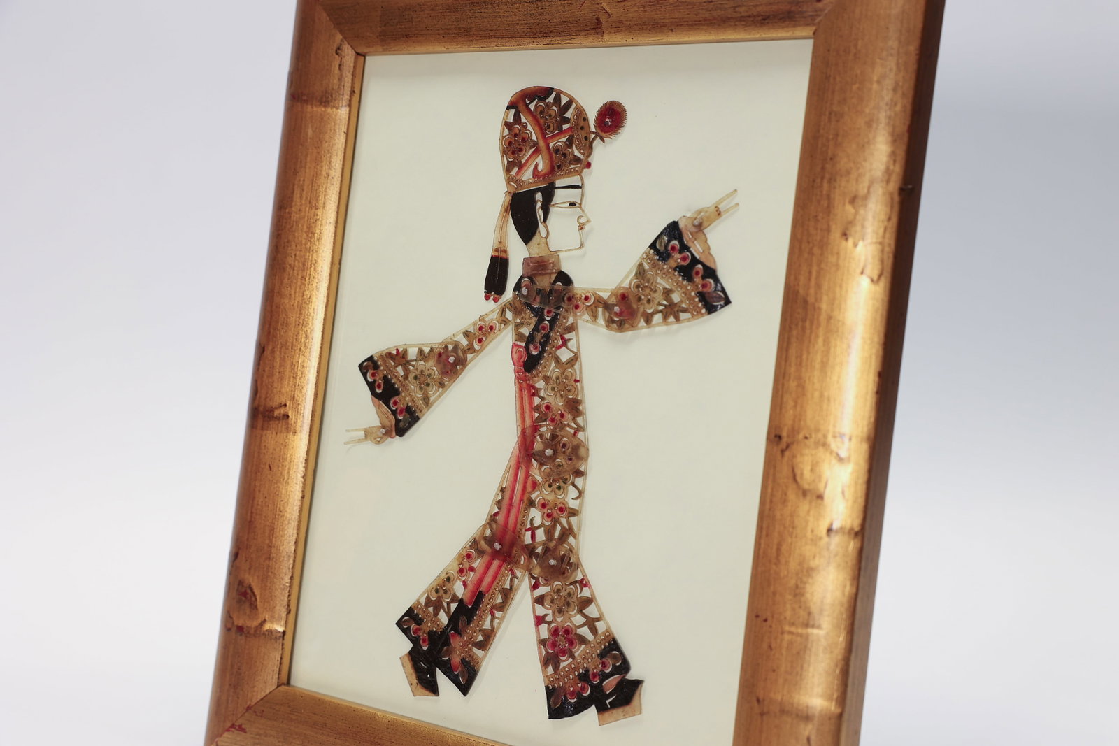Framed Chinese Shadow Puppet, Painted Hide - 5