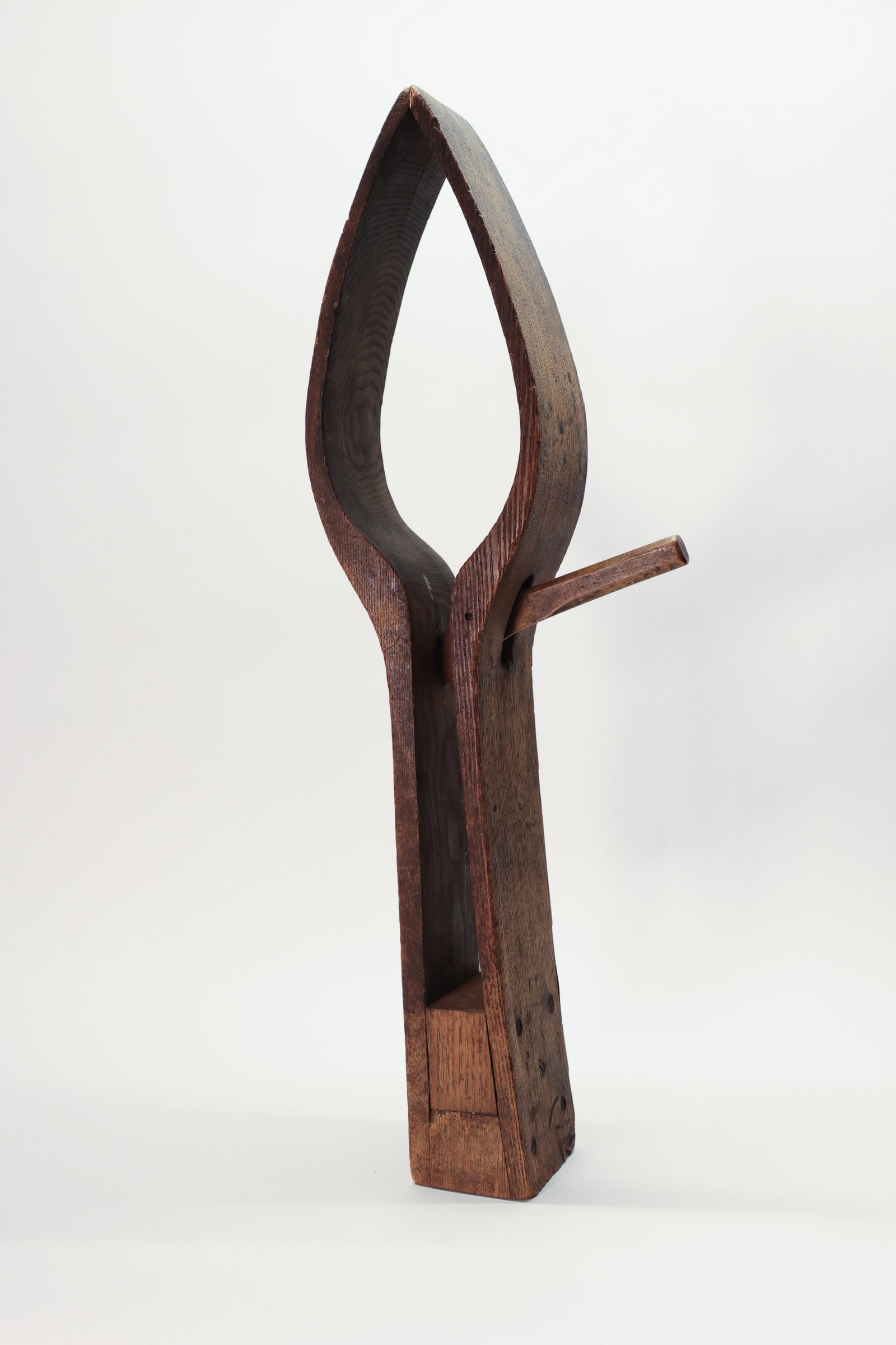 Antique Wooden Saddler's Vice: 19th century harness maker's clamp. Used to hold leather in place as it was being stitched. Great piece.Dimensions: H: 27", W: 4", L: 9"