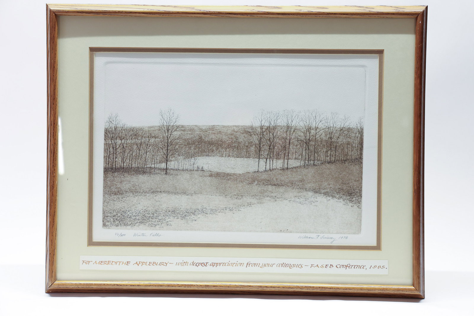 Drypoint Etching Fields in Winter William Livesay: Very nice etching. Number 46/100. 14x18 1/2"Dimensions: H: 14", W: 18.5"