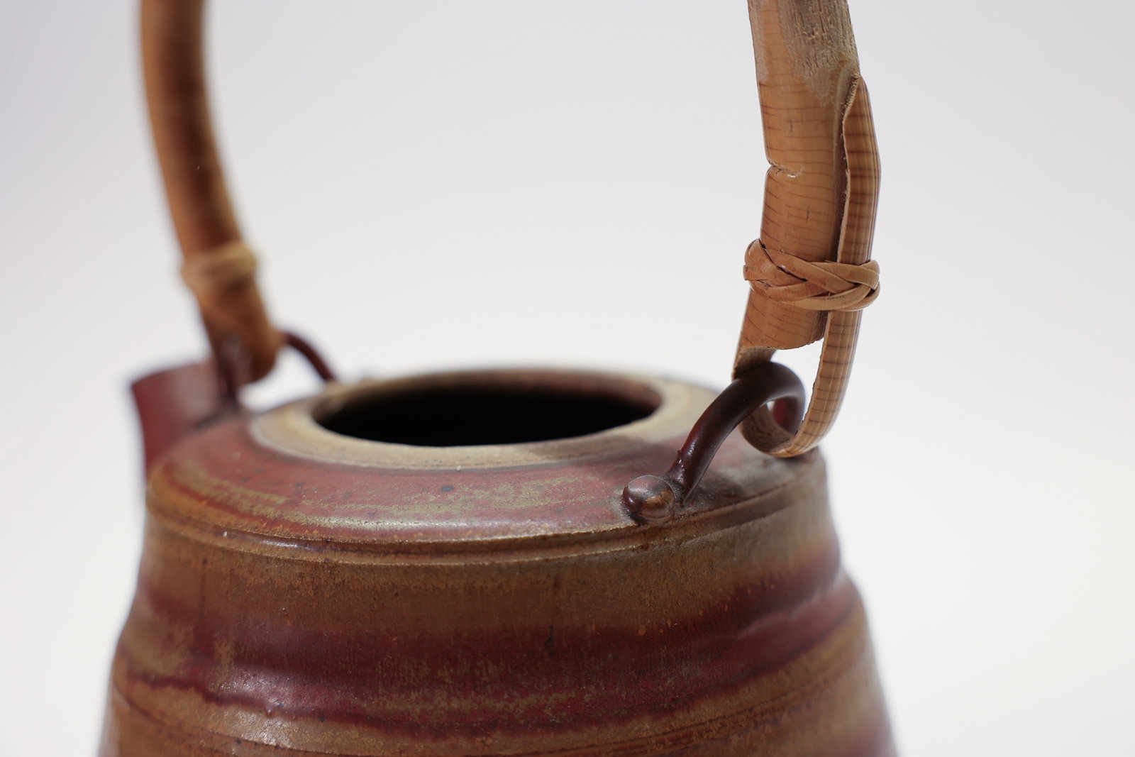Studio Pottery Teapot Signed Bamboo Handle - 4