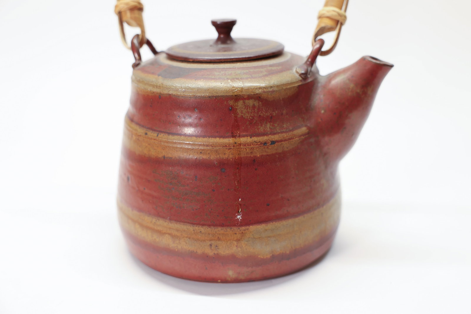 Studio Pottery Teapot Signed Bamboo Handle - 5