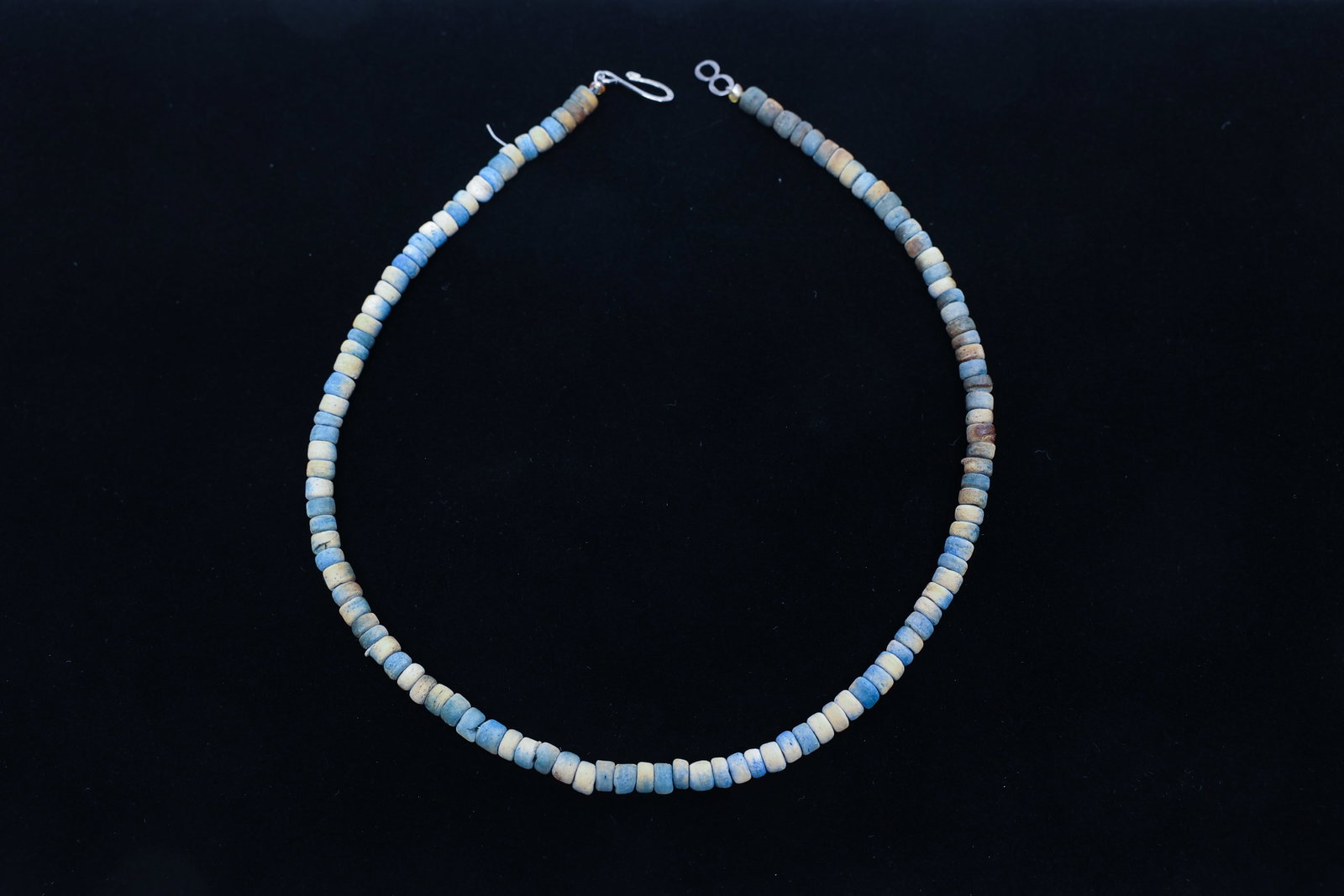 Ancient Style Faience Disc Bead Necklace: Condition: Overall good condition for the age and material suggested. Please examine all photos closely for chips, wear, or loss to individual beads, as faience and similar glazed materials are