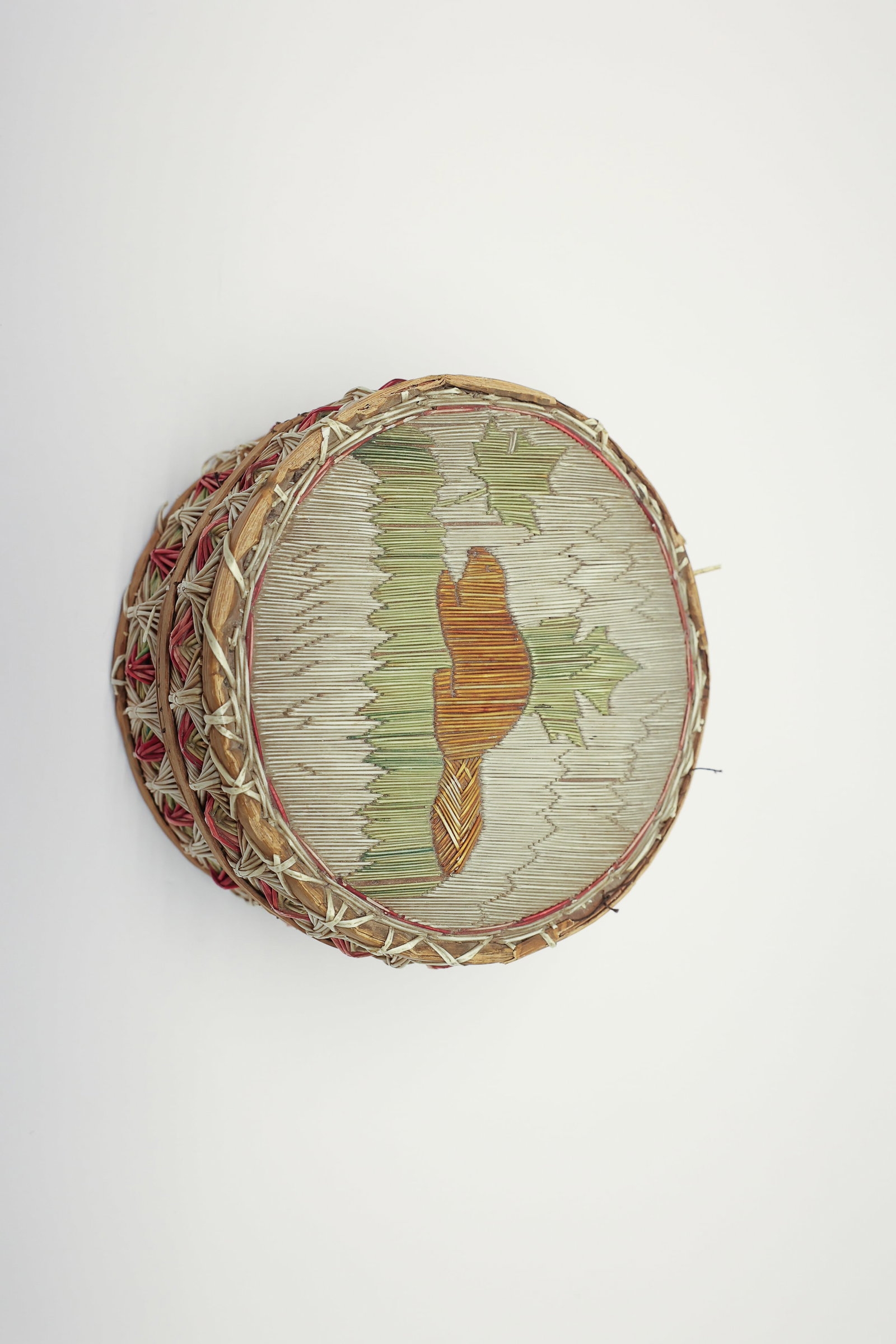 Native American Birch Bark Quillwork Basket Box: Condition Report:The quillwork throughout remains bright and well-preserved with good color retention. Please examine all photos closely for any lifting, loose, or missing quills, particularly along t