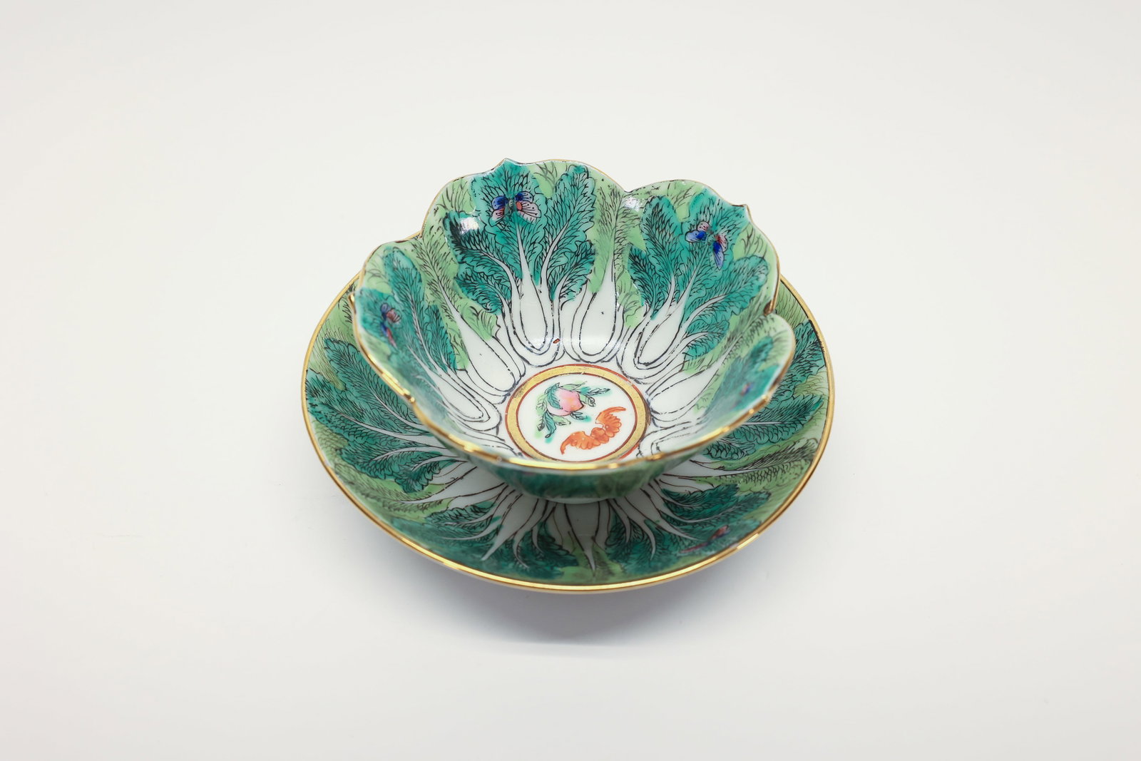 Chinese Cabbage-Form Bowl & Saucer, Hong Kong (1 of 5)
