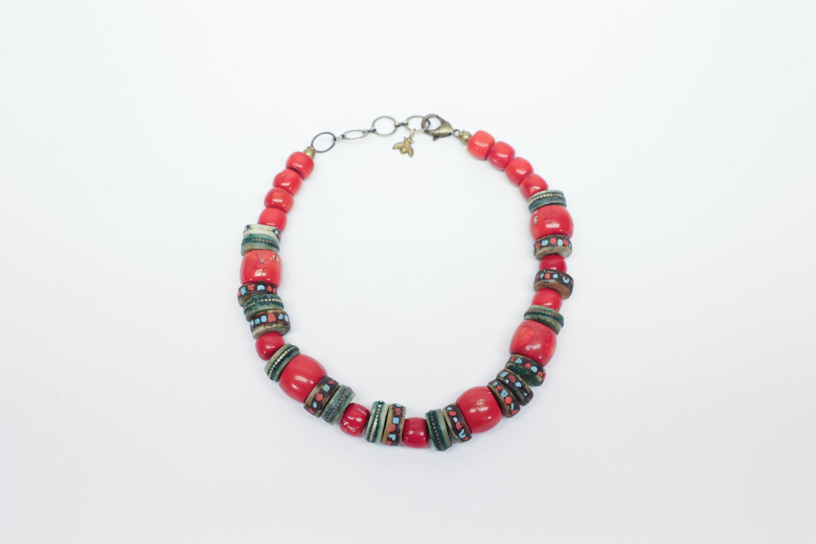 Tibetan Coral & Turquoise Inlay Yak Bone Necklace (1 of 5)