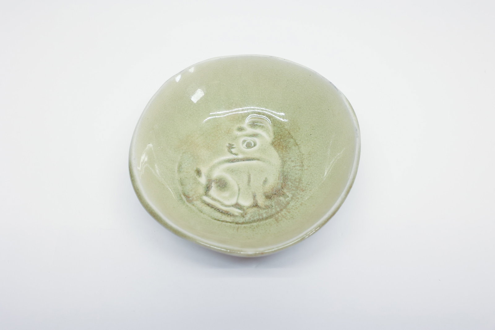 Studio Pottery Art Rabbit Celadon Trinket Dish: A lovely piece!Dimensions: H: 2.25", W: 6.5"