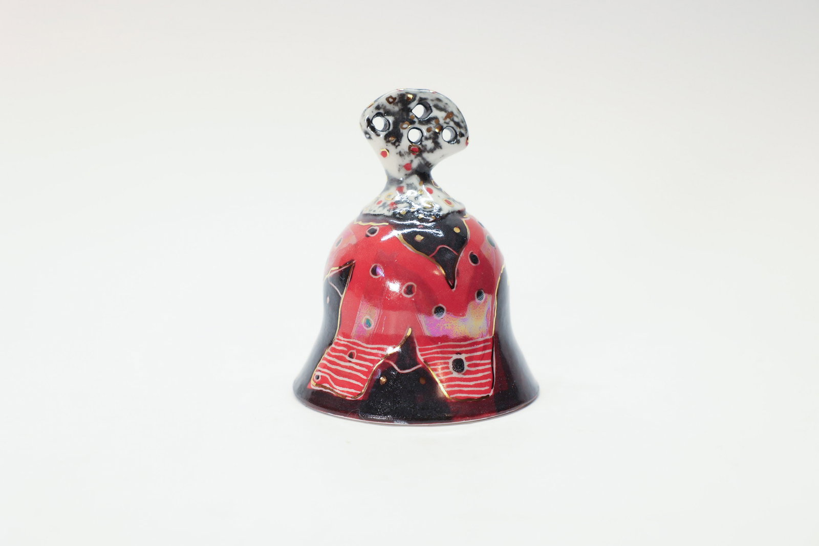 Handmade Ceramic Goose Bell, Black & Red: Black and red, handmade. 4 1/4" tall.Dimensions: H: 4.25", W: 2.5"