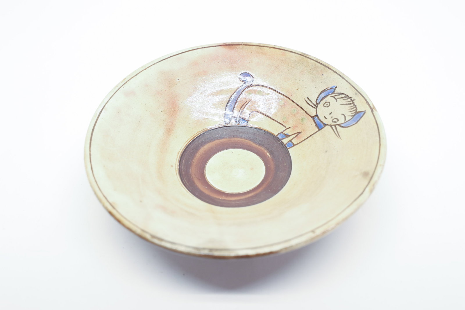 Studio Art Pottery Bowl, Whimsical Painted Cat (1 of 3)