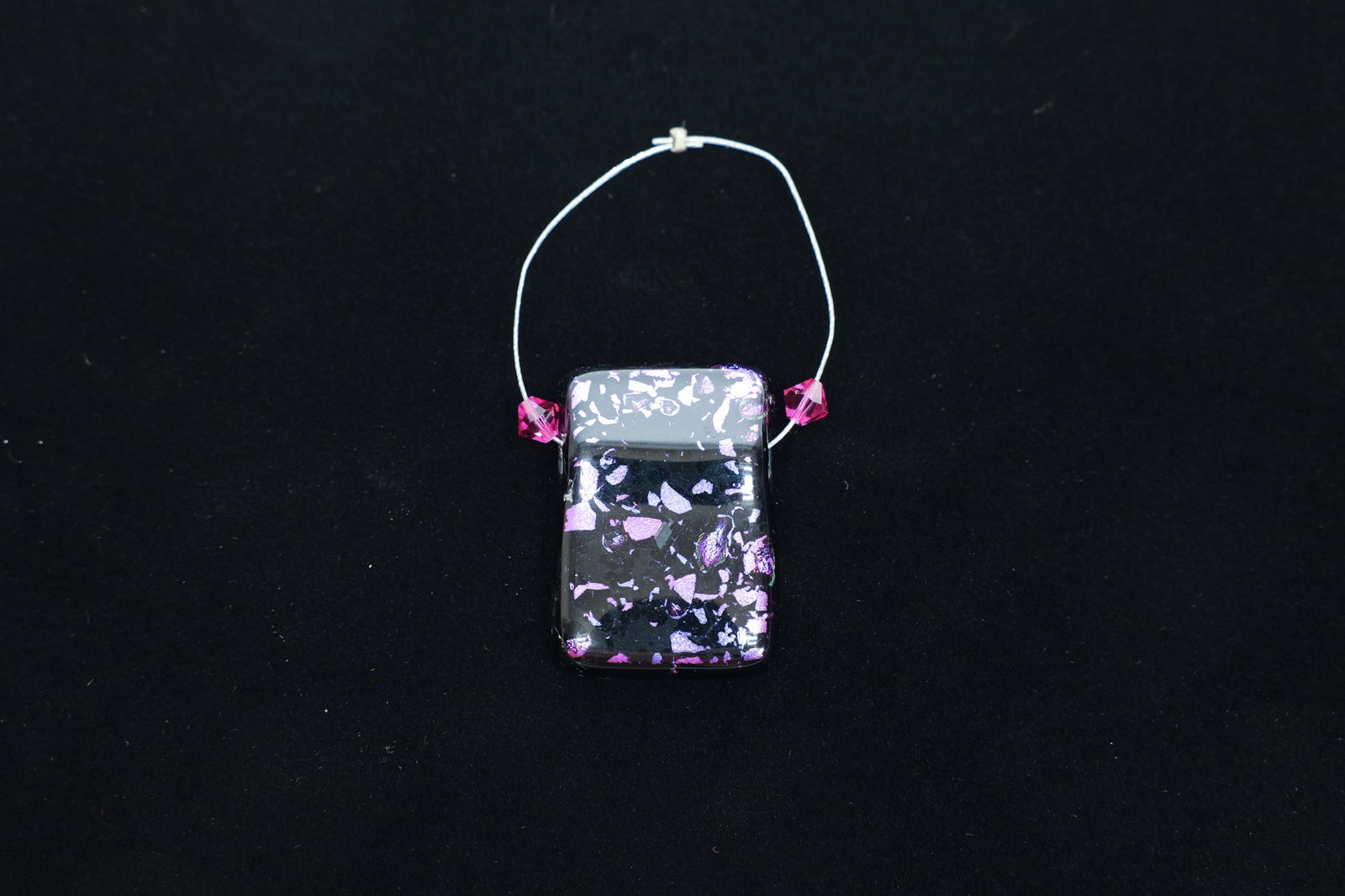 Dichroic Art Glass Pendant, Pink Crystal Accents: Dimensions: W: 1", L: 2.75"