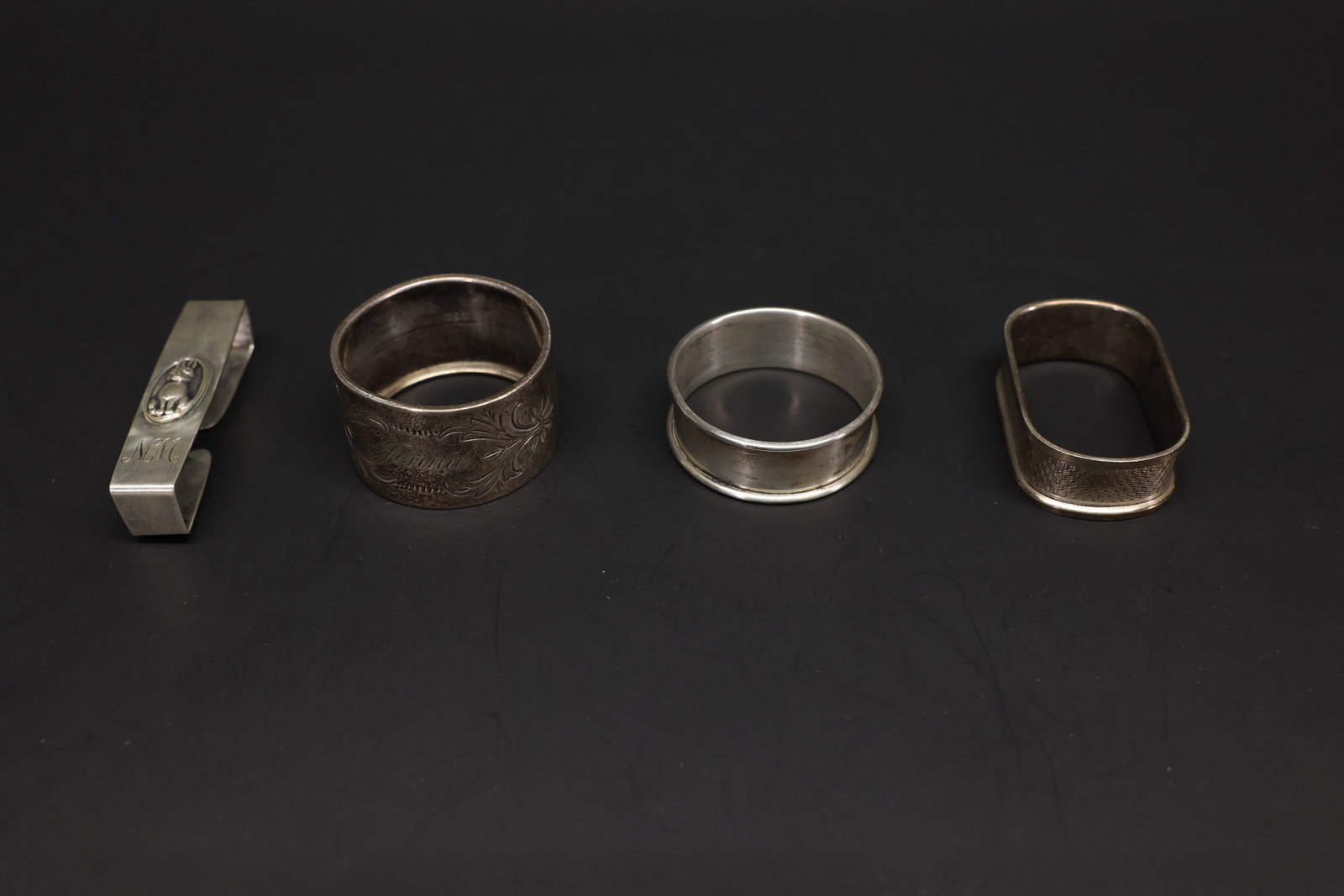 Set of Four Sterling Napkin Rings, Monogrammed (1 of 10)