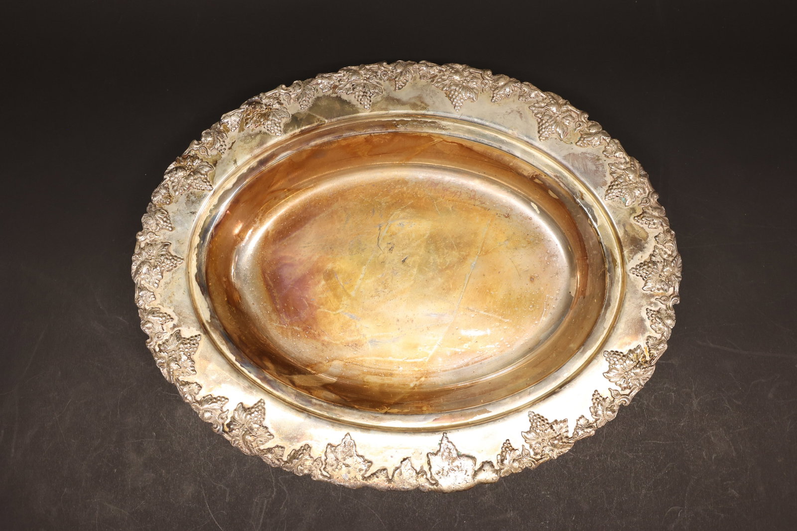 Grape Leaf Repoussé Silver-Plate Tray - 3