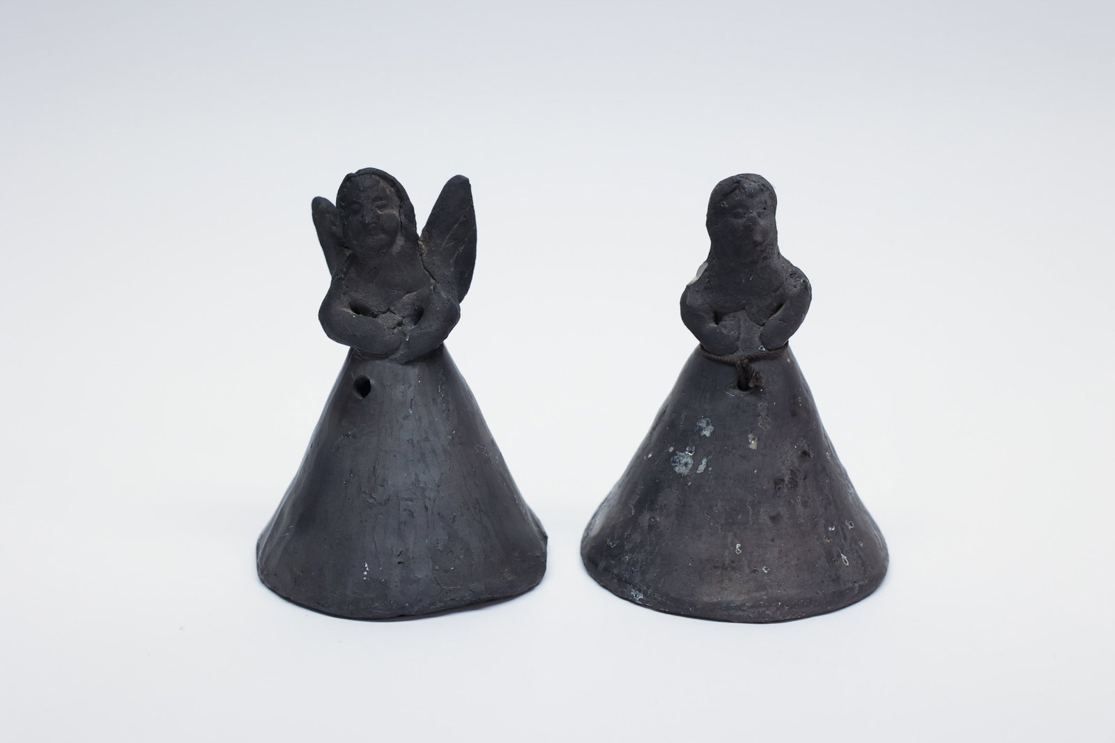 Hand-Built Figural Bells, Pair Barro Negro Mex (1 of 5)