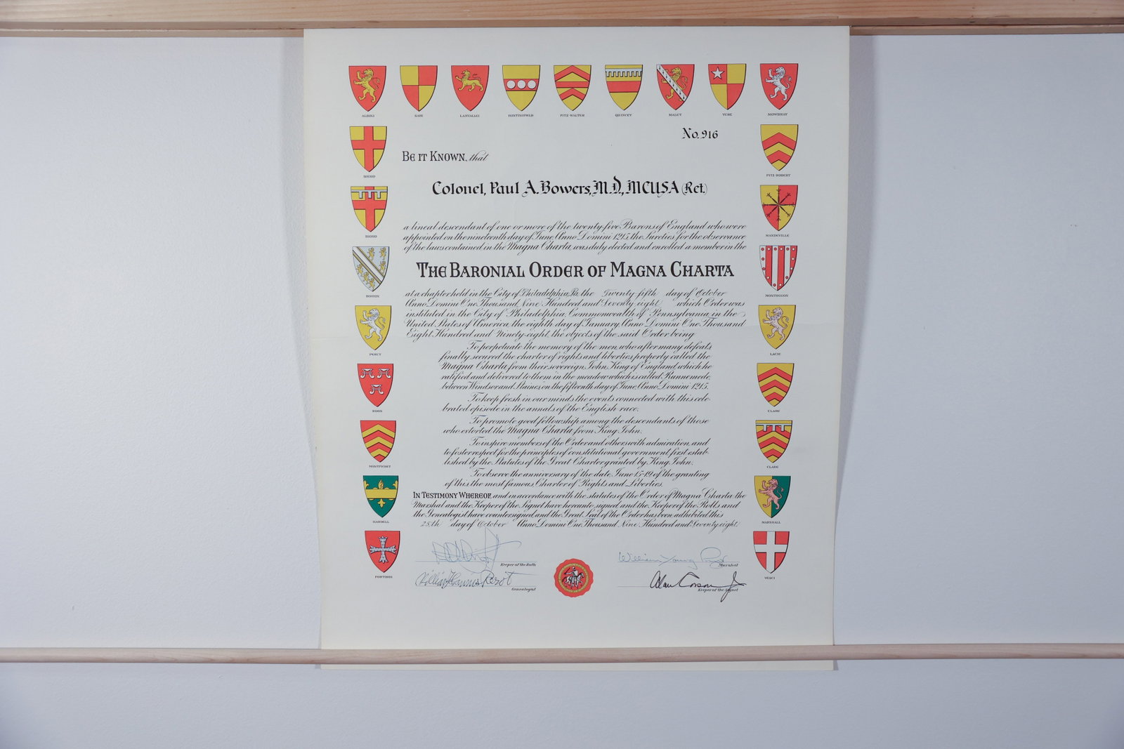Baronial Order of Magna Charta Certificate (1 of 2)