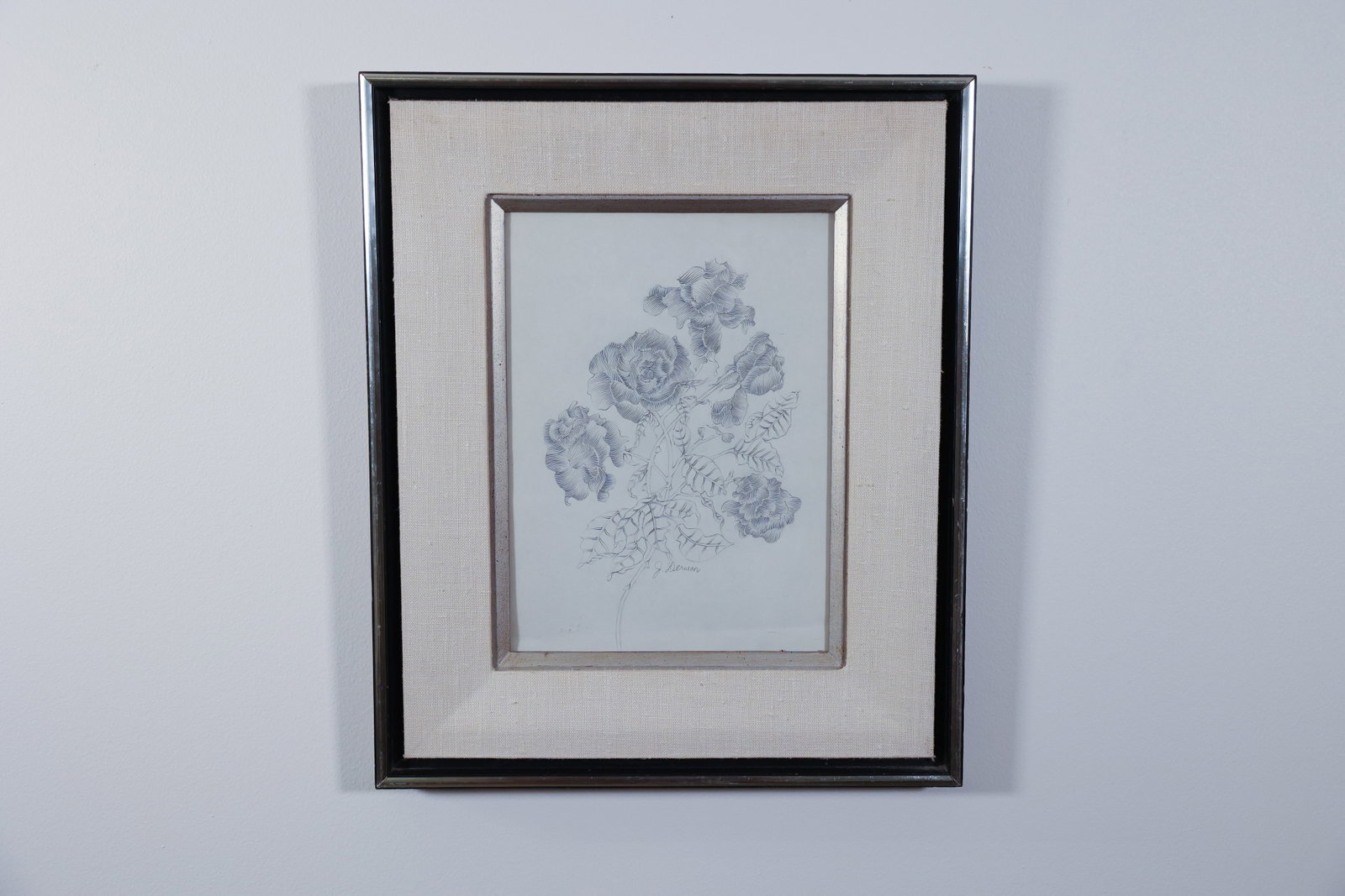 J. Derman Pencil Rose Botanical Drawing, Framed (1 of 5)