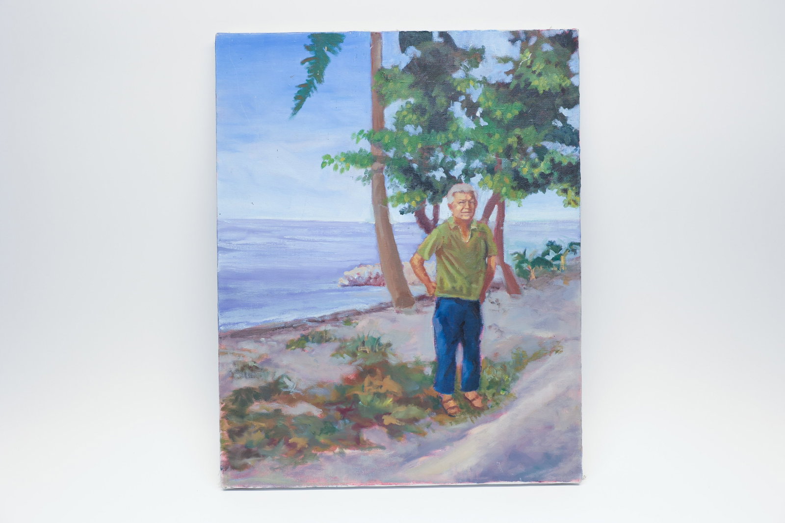 Oil Painting, Man on Beach Under Tree, Unsigned (1 of 3)