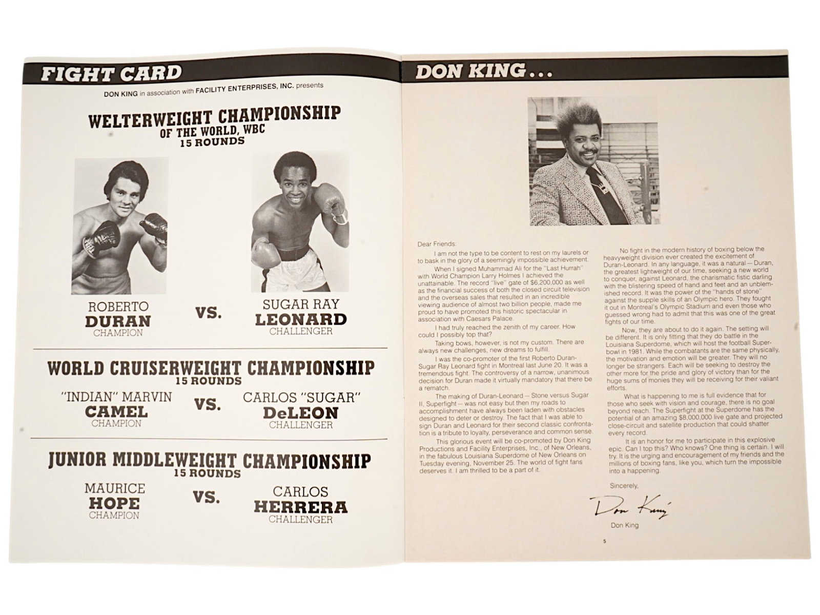 LEONARD VS DURAN PRESS RELEASE ORIGINAL PROGRAM - 3