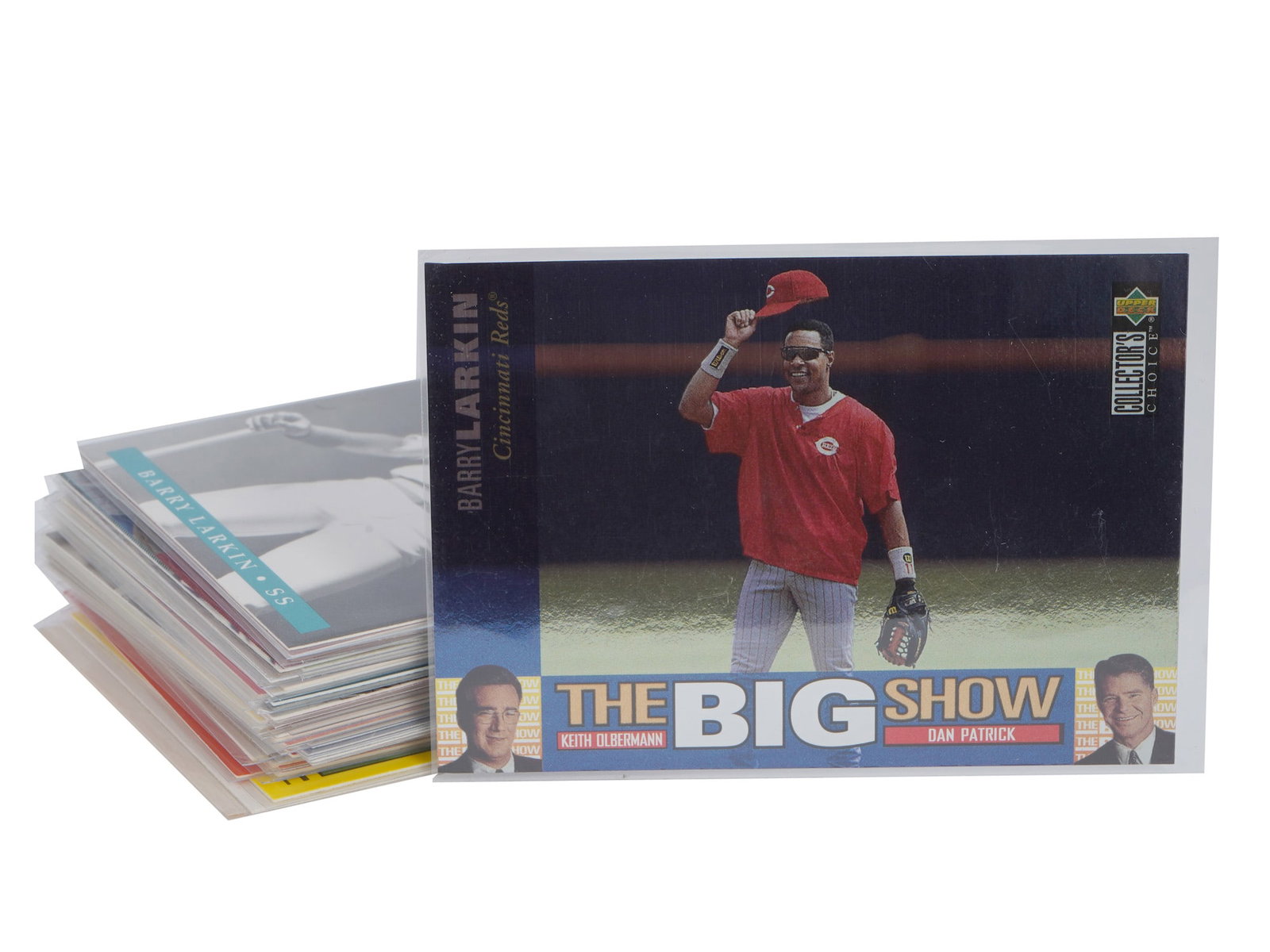 COLLECTION OF BARRY LARKIN BASEBALL CARDS: Mixed lot of Barry Larkin baseball sports cards.Companies Included are Topps, Donruss, Score, Upper Deck, and more.Featured Player is Barry Larkin.Cards are in penny sleeves and/or top loaders.May inc
