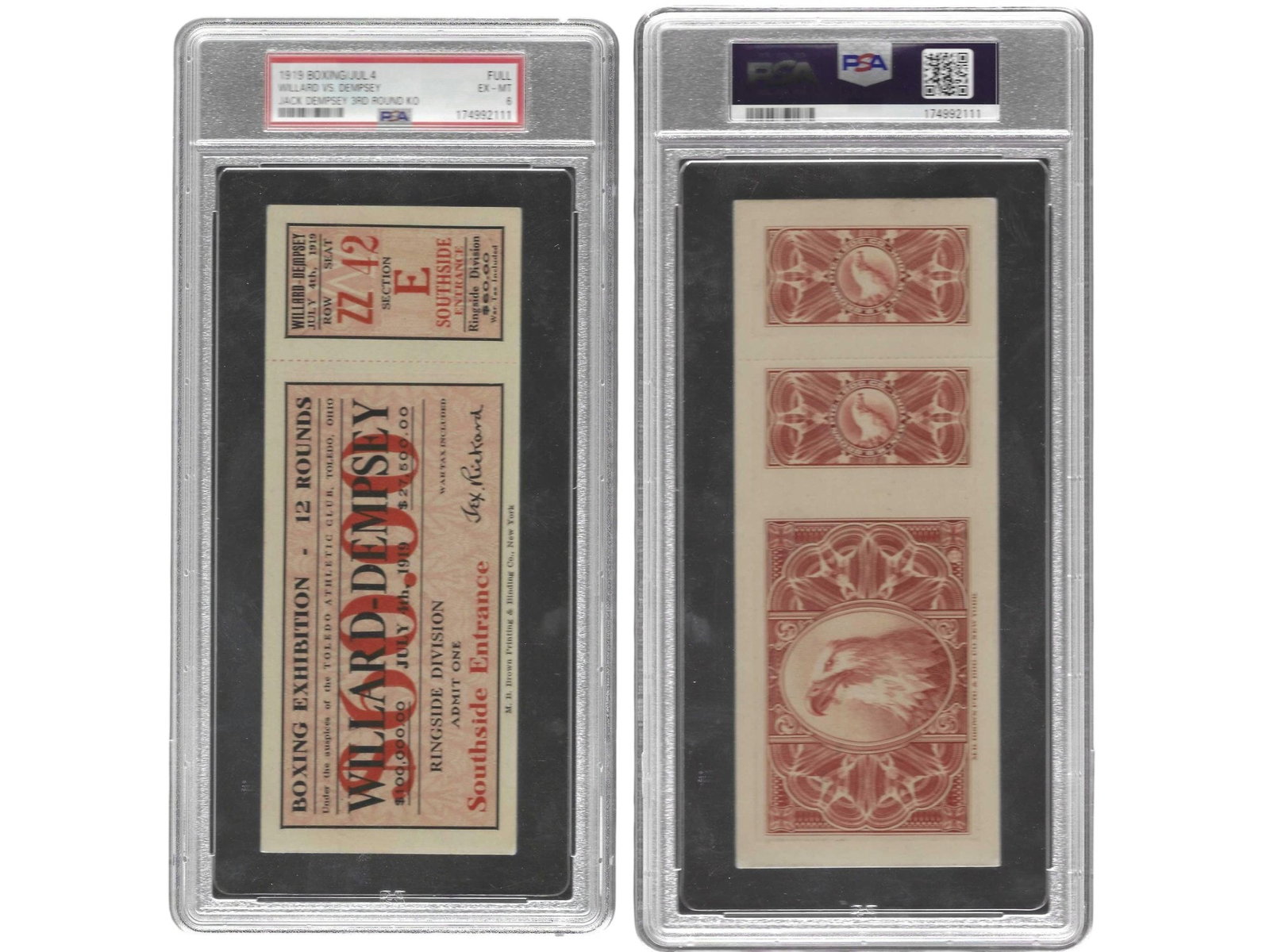 1919 WILLARD VS DEMPSEY JULY 4TH FULL BOXING TICKET PSA 6 (1 of 3)