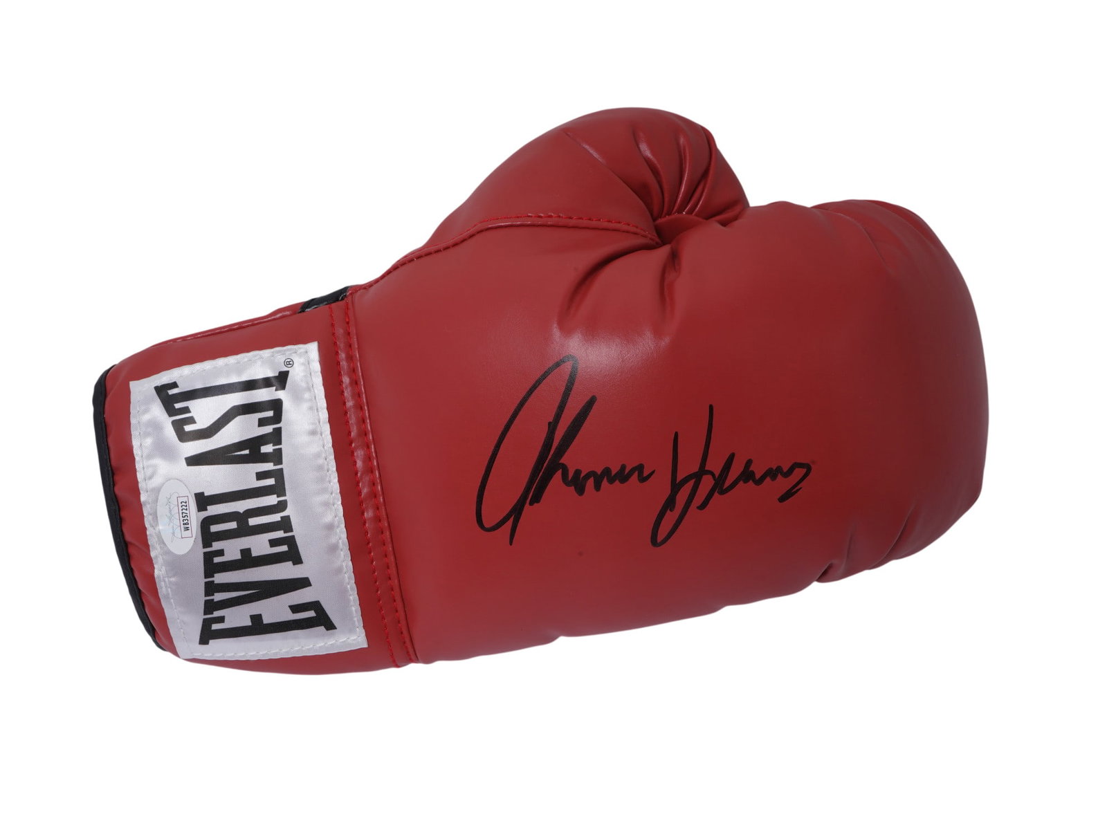 THOMAS HEARNS SIGNED BOXING GLOVE W/ JSA AUTHENTICATION: This autographed memorabilia piece features a professional-grade boxing glove boldly signed by legendary multi-division world champion and International Boxing Hall of Fame inductee Thomas "The
