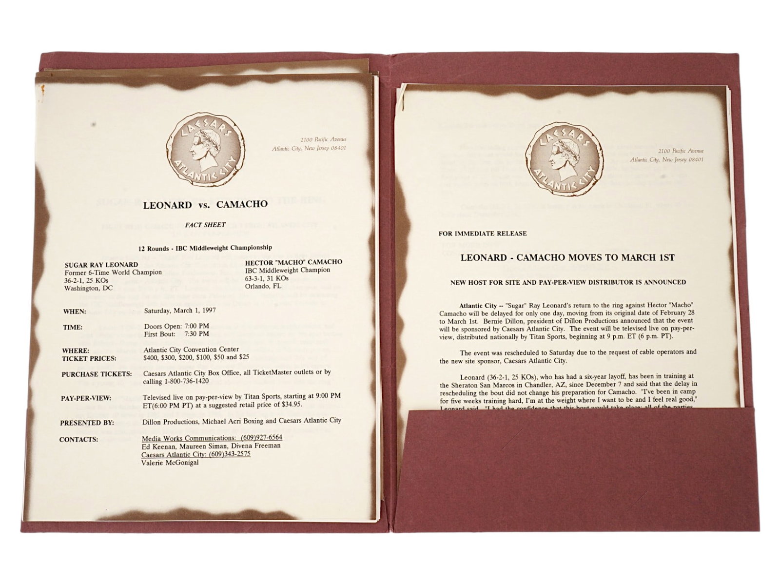 LEONARD VS CAMACHO PRESS RELEASE FACT SHEET - 2