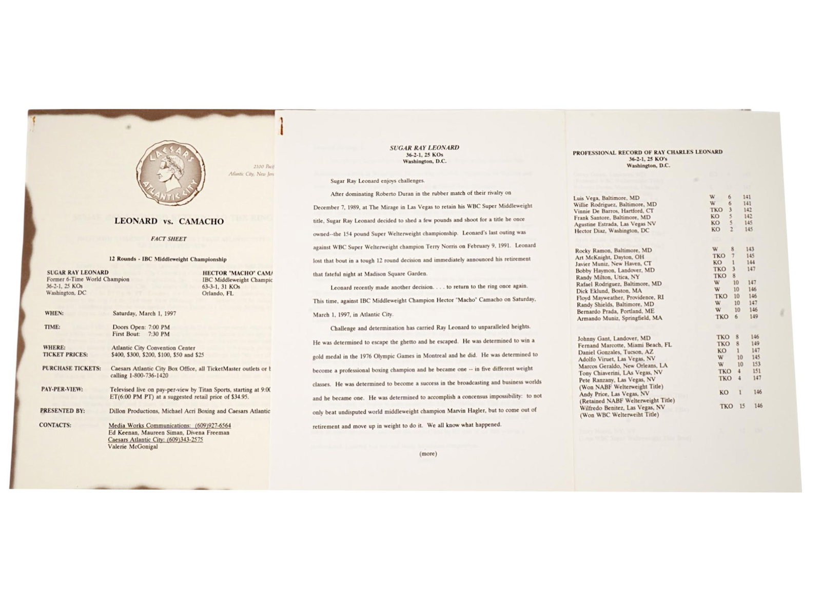 LEONARD VS CAMACHO PRESS RELEASE FACT SHEET - 3