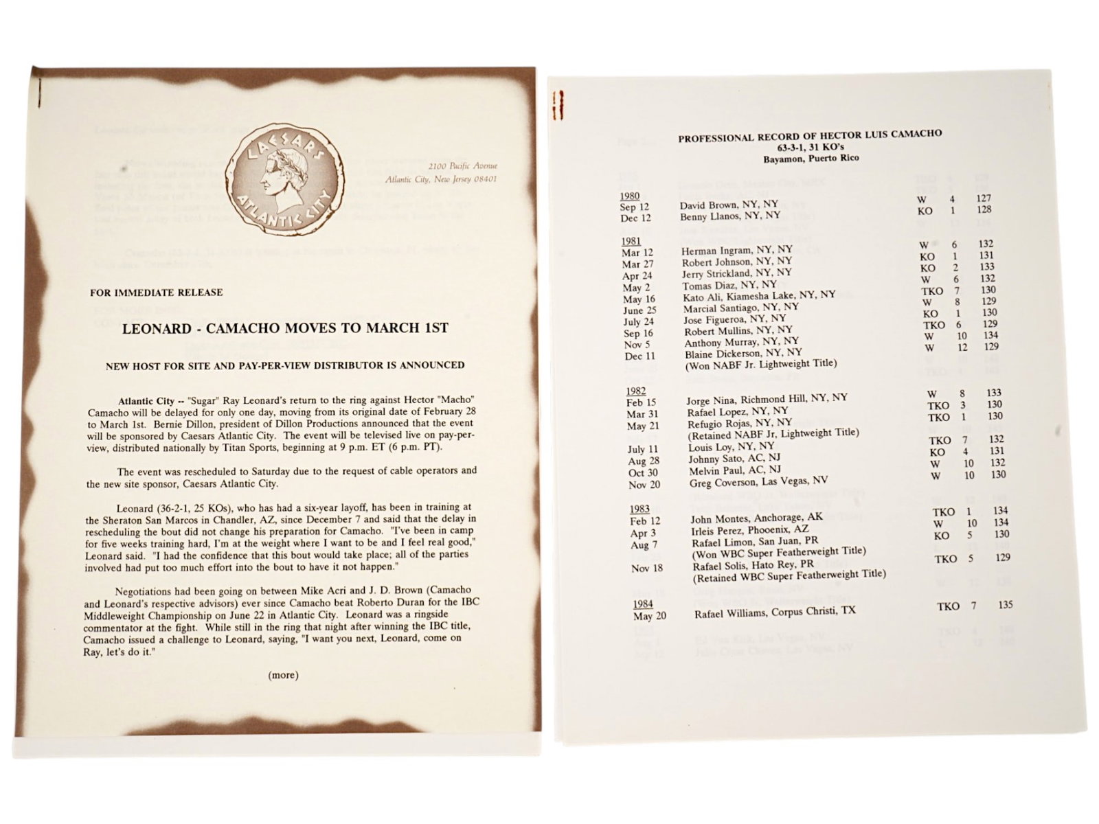 LEONARD VS CAMACHO PRESS RELEASE FACT SHEET - 4