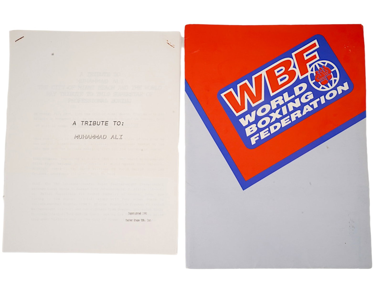 PRESS RELEASE 1991 EVENT A TRIBUTE TO MUHAMMAD ALI: A press release issued for the event A Tribute to Muhammad Ali, held on July 29, 1991, in Miami Beach. The document announces a Celebrity Luncheon organized to officially rename Hall C of the Miami