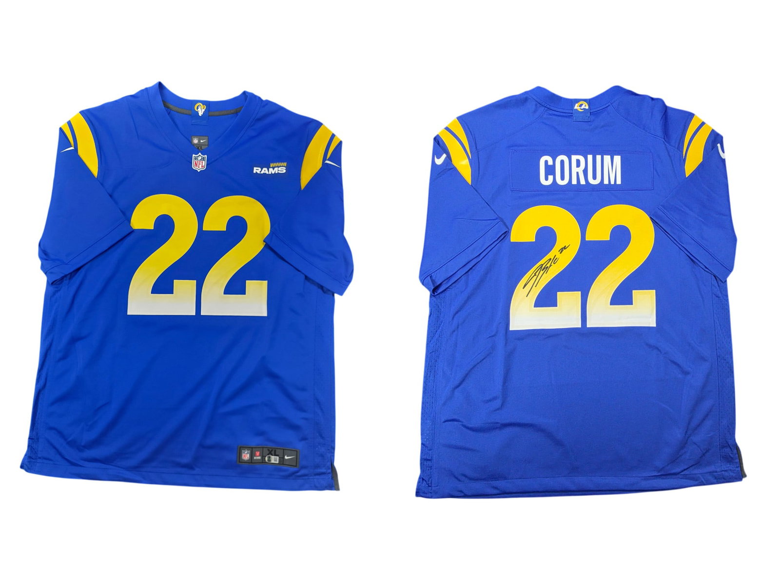 BLAKE CORUM SIGNED RAMS ON FIELD NIKE JERSEY BECKETT AUTHENTICATED: This premier sports collectible showcases an authentic autograph from highly touted rookie running back Blake Corum on a Los Angeles Rams On Field Nike jersey. Backed by Beckett Authentication, this