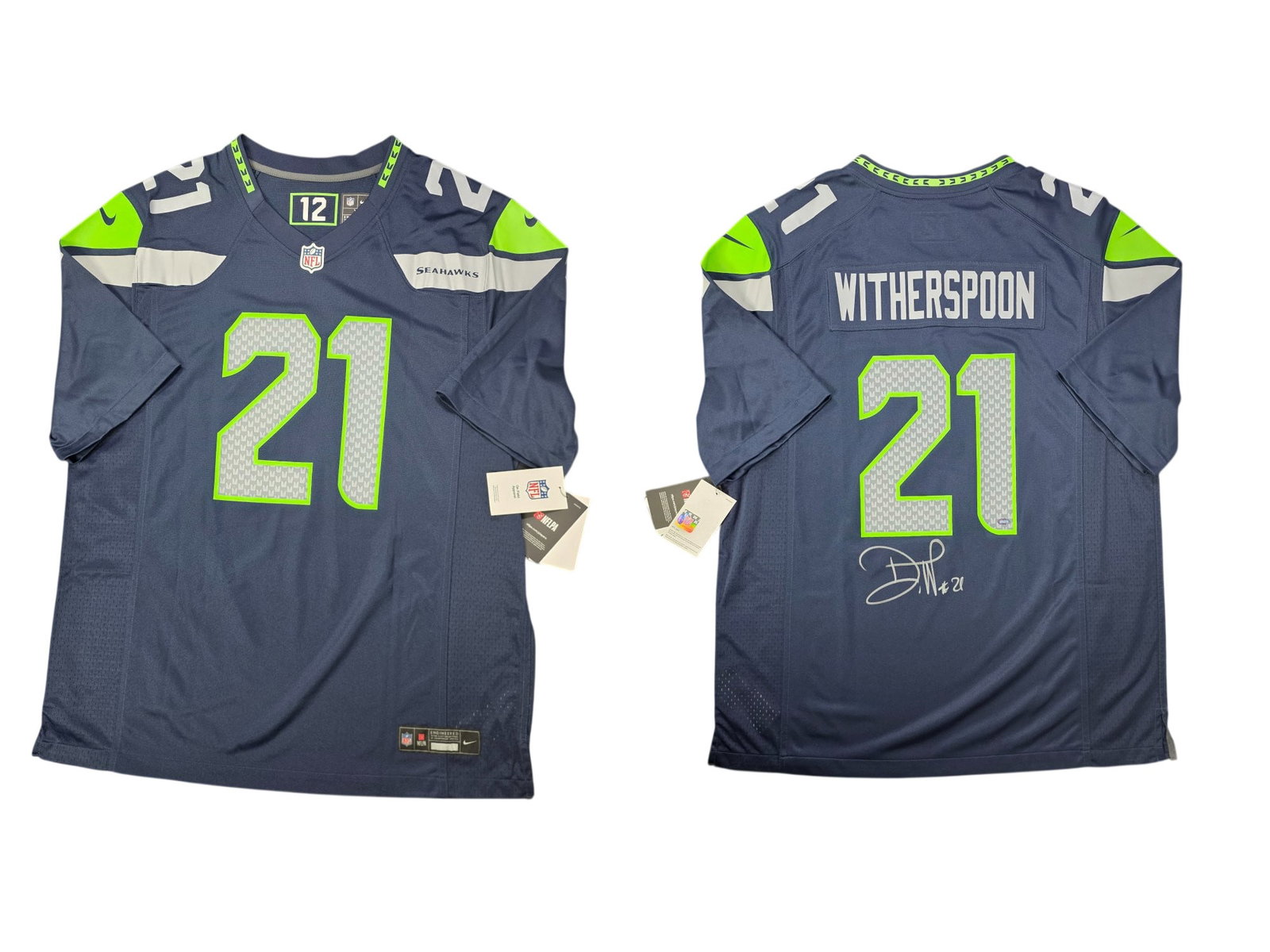 DEVON WITHERSPOON SIGNED SEAHAWKS ON FIELD NIKE JERSEY MILLCREEK SPORTS AUTHENTICATED: This premium sports collectible features an autograph from Pro Bowl cornerback Devon Witherspoon on a Seattle Seahawks On Field Nike jersey. Officially authenticated by Mill Creek Sports, this piece