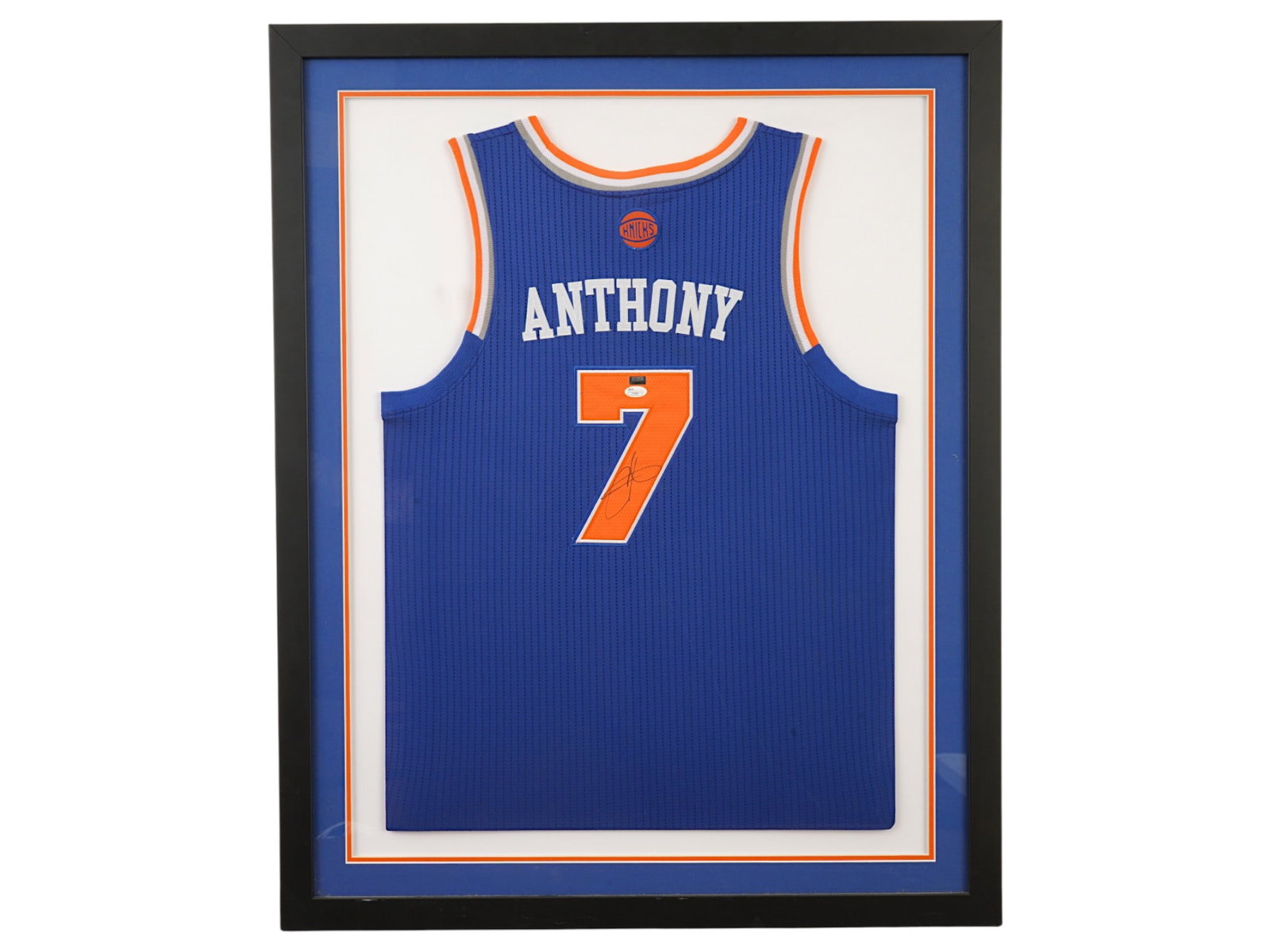 CARMELO ANTHONY NY KNICKS SIGNED FRAMED JERSEY JSA: This New York Knicks jersey is hand-signed by NBA superstar Carmelo Anthony and includes a JSA (James Spence Authentication) sticker and matching COA card for verification. NBA, NY Knicks, MSG,
