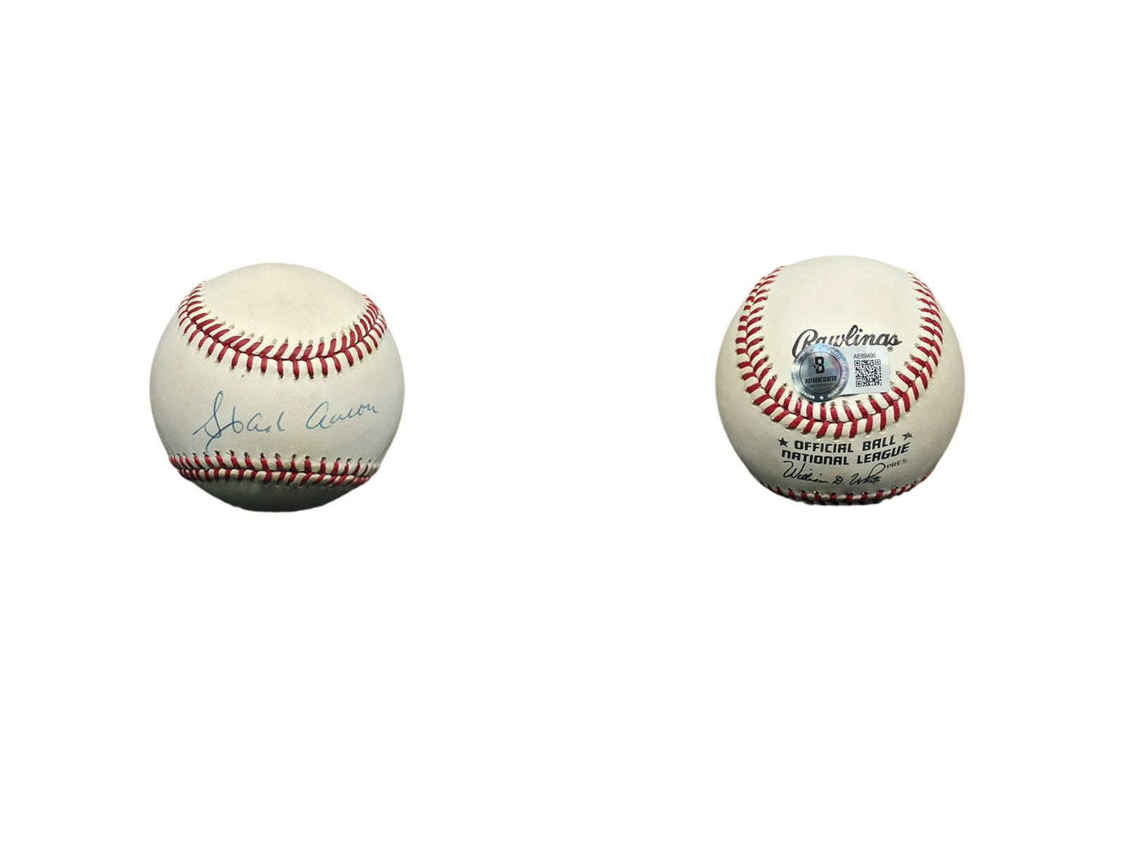 HANK AARON SIGNED BASEBALL BECKETT AUTHENTICATED W/ LOA (1 of 4)