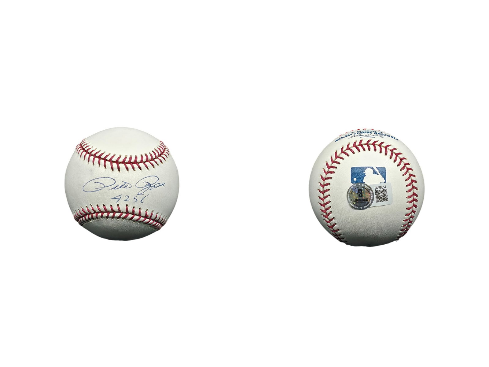 PETE ROSE SIGNED BASEBALL BECKETT AUTHENTICATED: This autographed memorabilia piece features an official Major League baseball boldly signed across the sweet spot by baseball legend and MLB's all-time hit king Pete Rose. Signed cleanly in classic ba