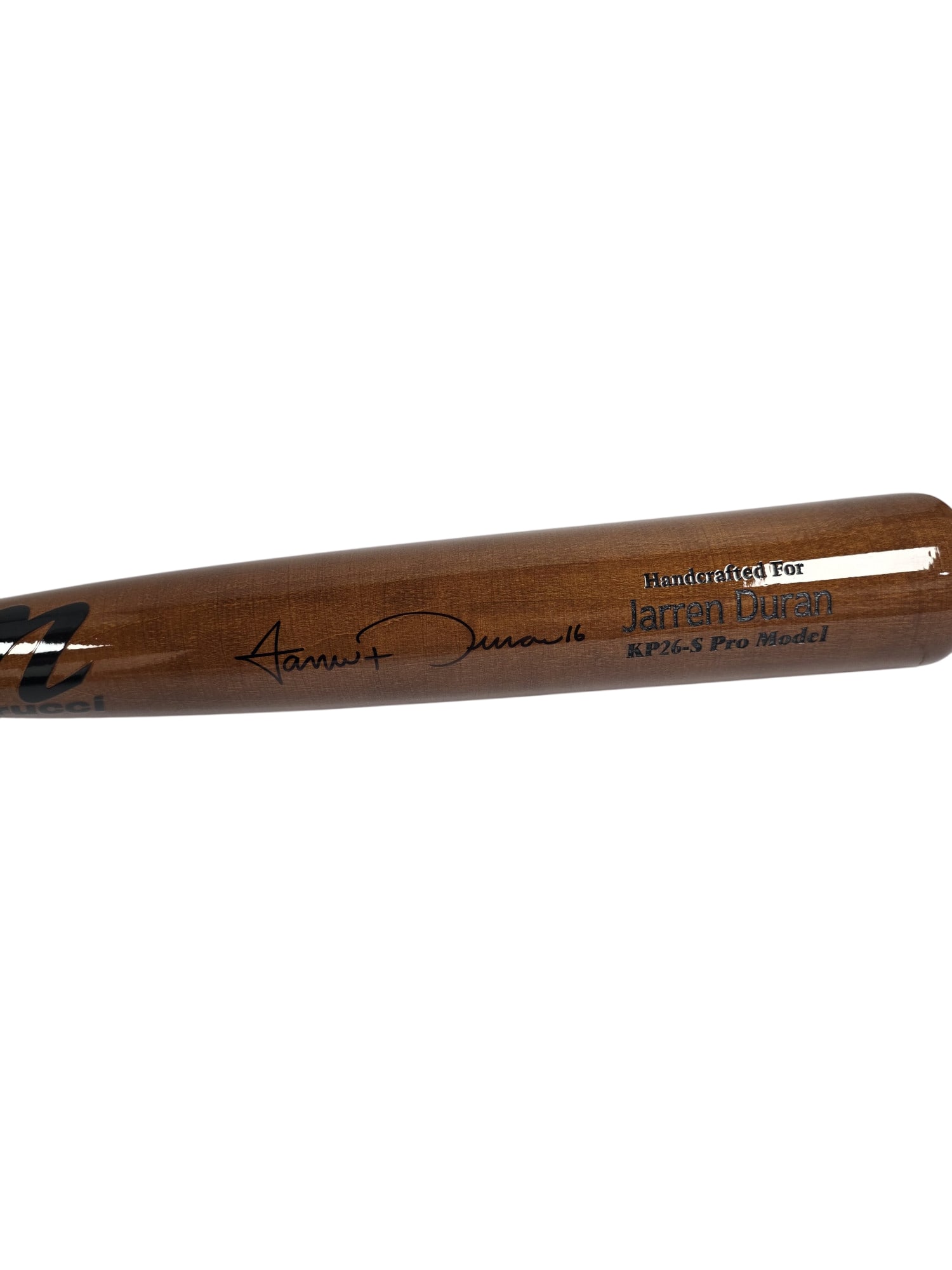 BASEBALL BAT KP26-S PRO MODEL HANDCRAFTED FOR JARREN DURAN 16 SIGNED FANATICS AUTHENTICATED: This premier sports memorabilia piece features an authentic autograph from Boston Red Sox All-Star outfielder Jarren Duran on a handcrafted KP26-S Pro Model baseball bat. Custom-made for the dynamic