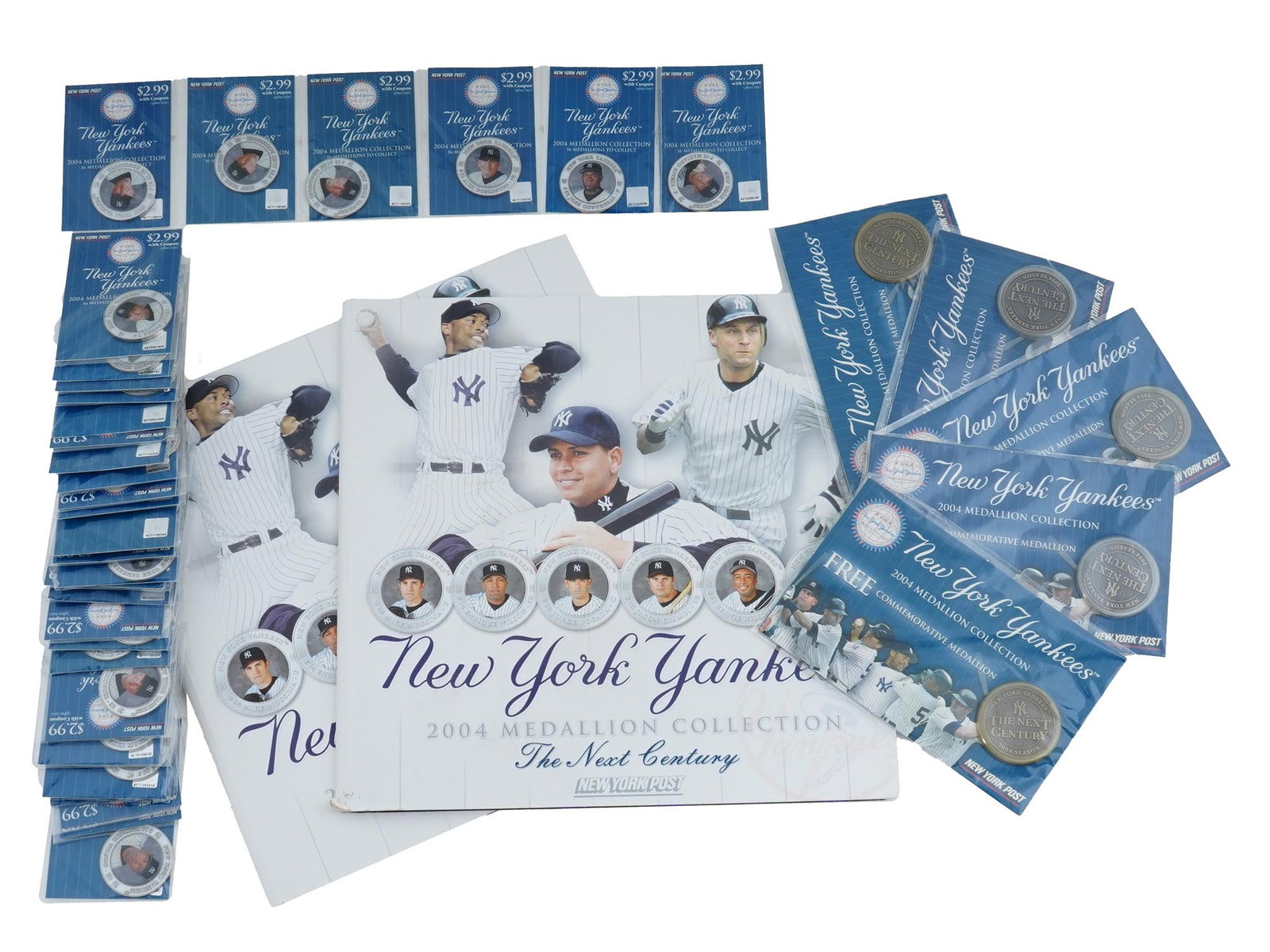 2004 NY POST YANKEES MEDALLIANS AND PINS: 2004 NY Post Yankees Medallion Complete Collection, a rare and highly sought-after set that celebrates the rich history and legendary players of the New York Yankees. Released in 2004 by the New York
